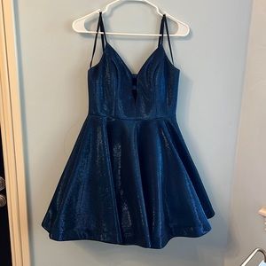 Navy Blue B Darlin Shimmer Flare Homecoming Dress